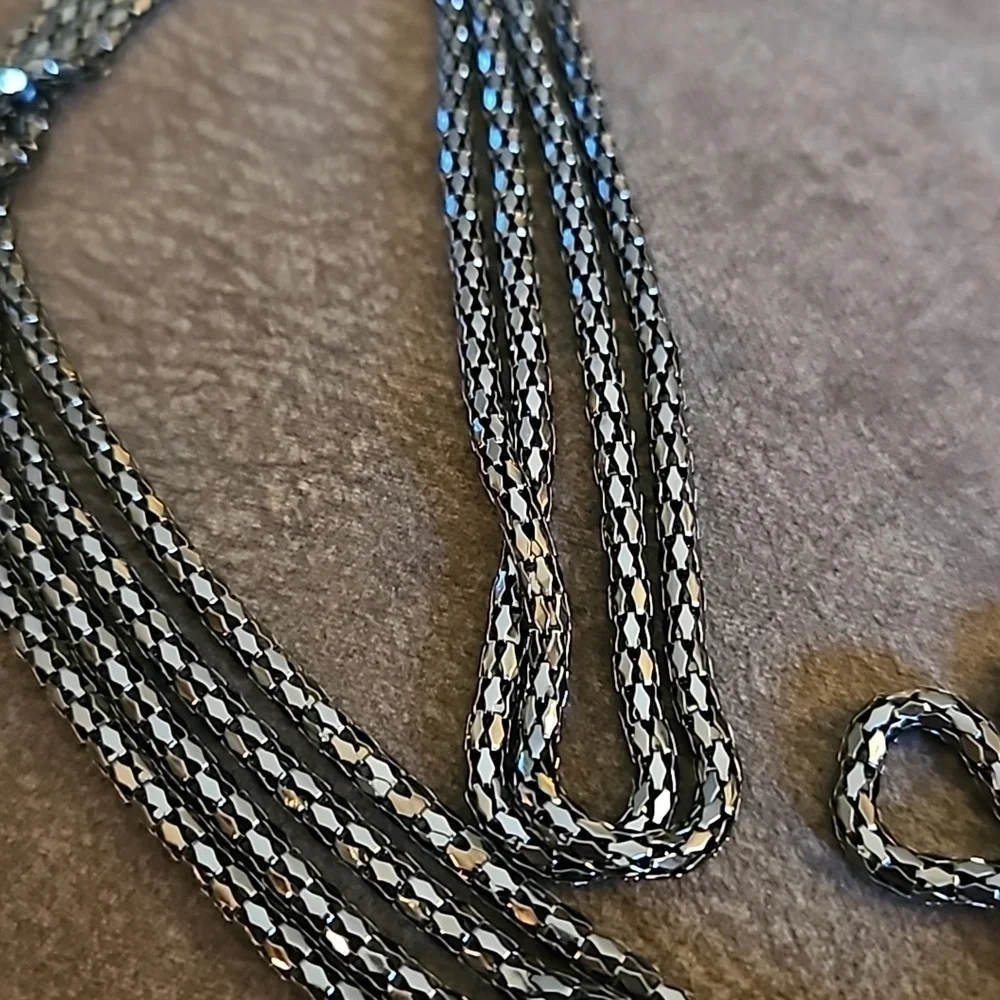 Vintage Long Gunmetal Mesh Infinity Knot Sweater Necklace